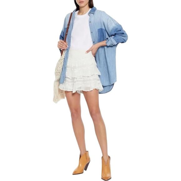 IRO White Zika Tiered Skirt Effect Broiderie Anglaise Crepe ShortsSize EU 36